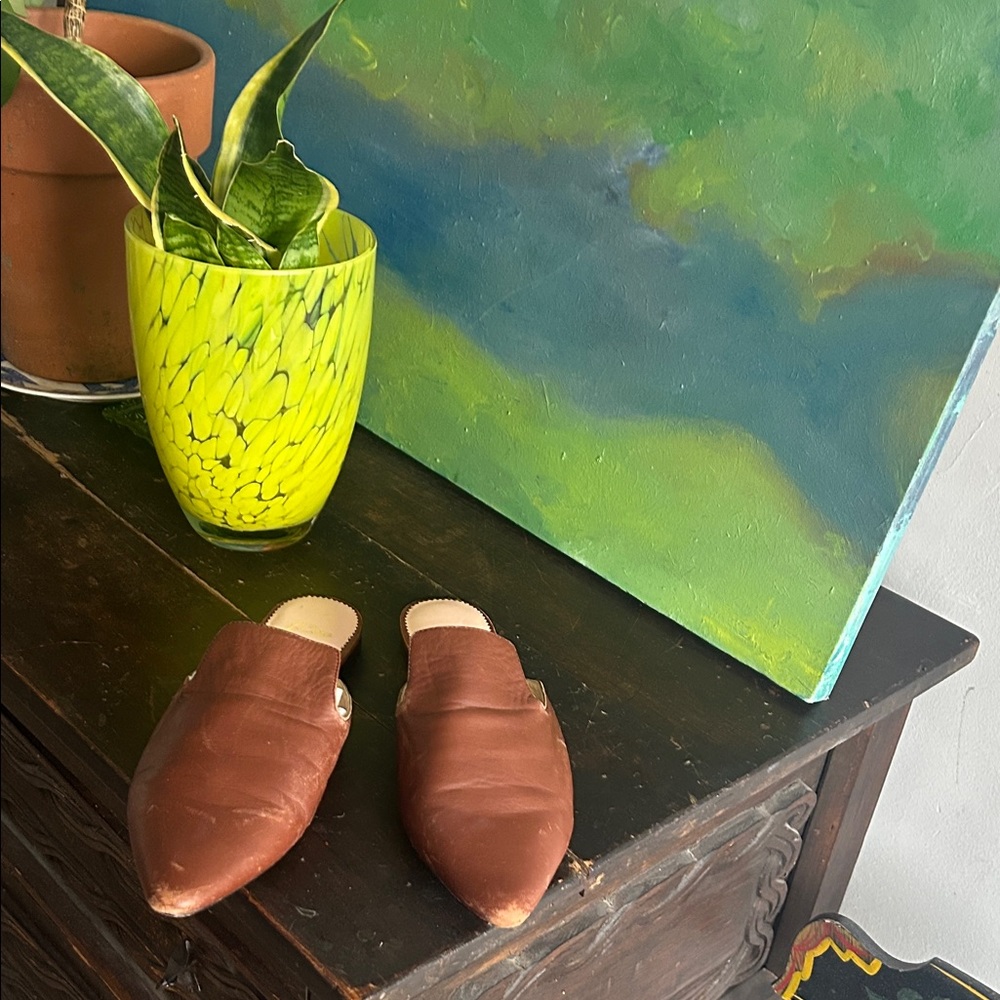 J Crew Brown Leather Mules